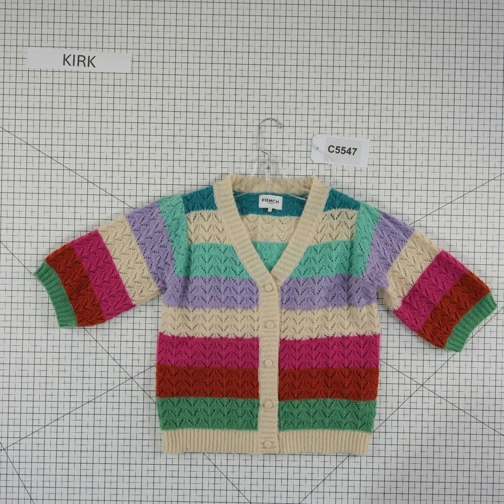 FRNCH Paris Cardigan Sweater Top Women's Size Medium Multicolor Striped Knit